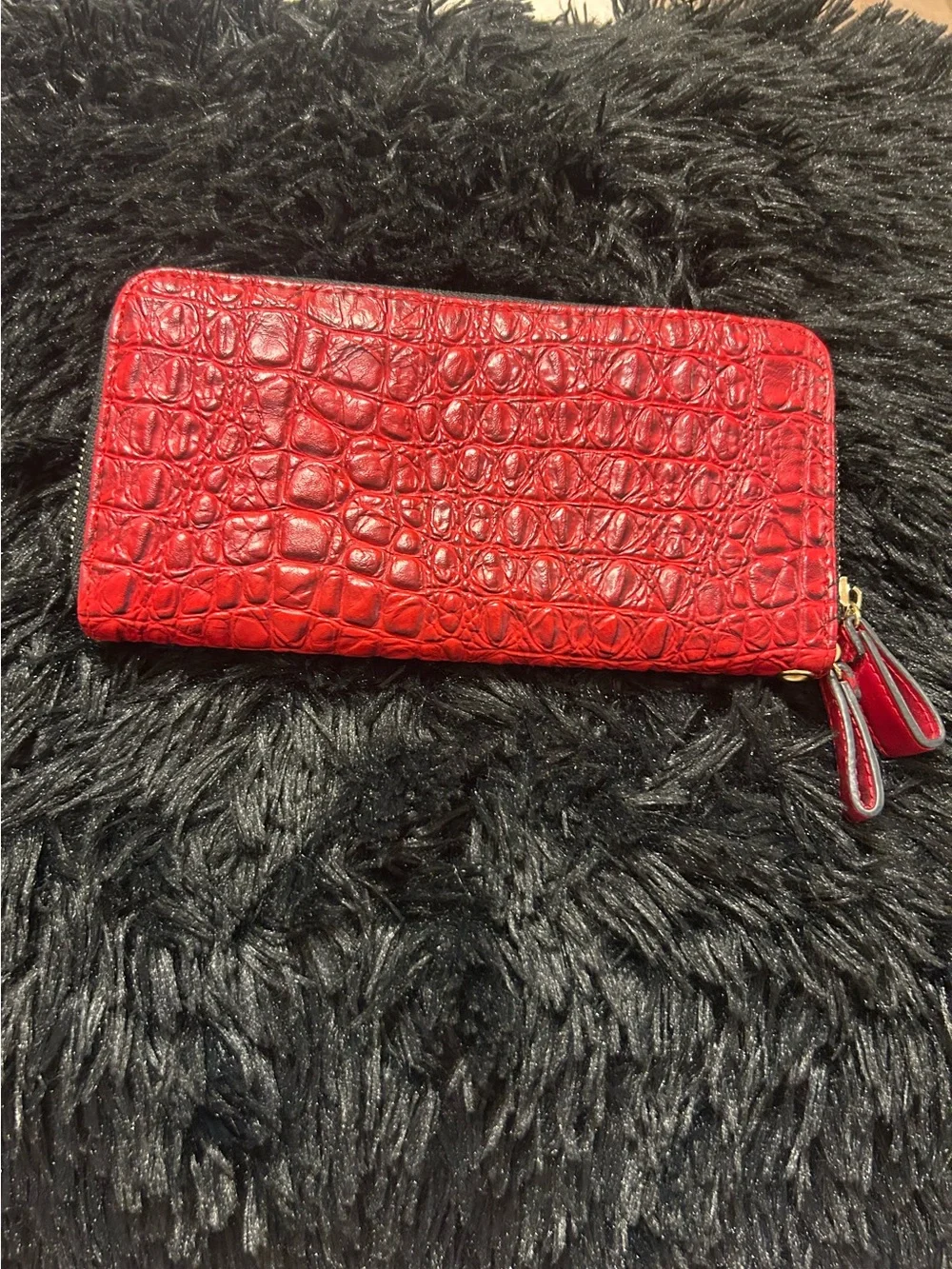 Red Croc Embossed Zip Around Continental Wallet | Faux Crocodile Wallet